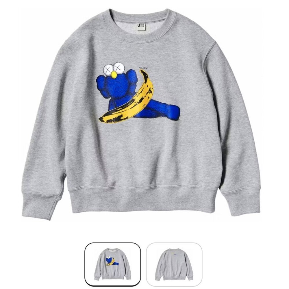 KAWS x Andy Warhol Banana Gray Crewneck Sweatshirt (Uniqlo UT) – Size Large – Ne